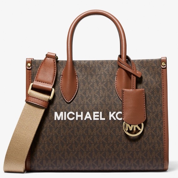 Michael Kors Mirella Small Signature Logo Crossbody Bag Brown Signature - Picture 1 of 8